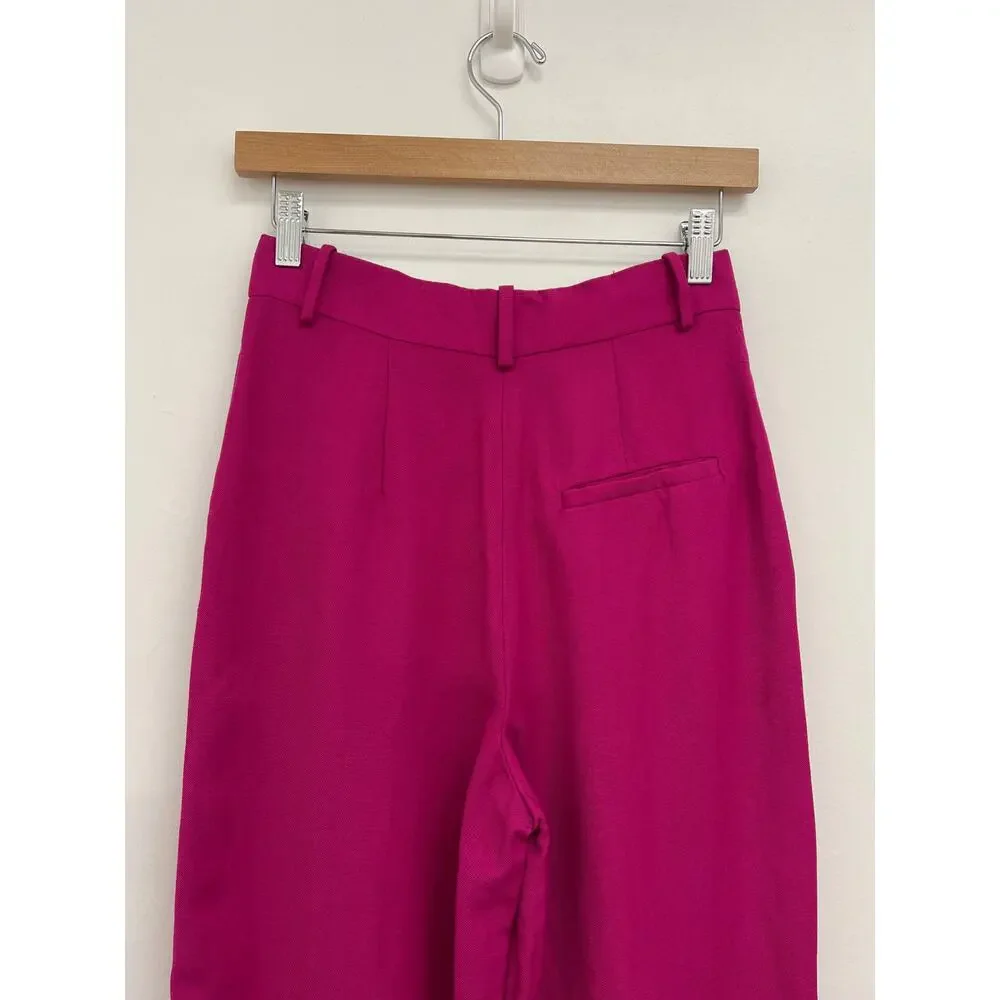 COS Relaxed Pleated Linen-Blend Wide-Leg Trousers Pink Colorful Work - Size 2